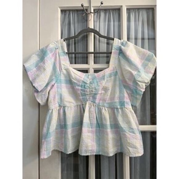 NWT Old Navy 2X Plaid Babydoll Style Top - Picture 3 of 4